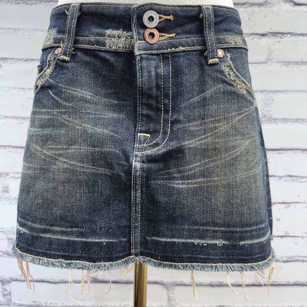 Miss Me Kansas Camo‎ Rhinestone Distressed Denim Mini Skirt Womens M